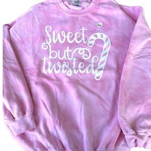 Gildan 2X  pink tie dye‎ Christmas sweatshirt. Candy cane “ Slighty Twisted”NWT